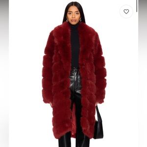 OW Collection Copenhagen Faux Fur Coat in Cherry Red